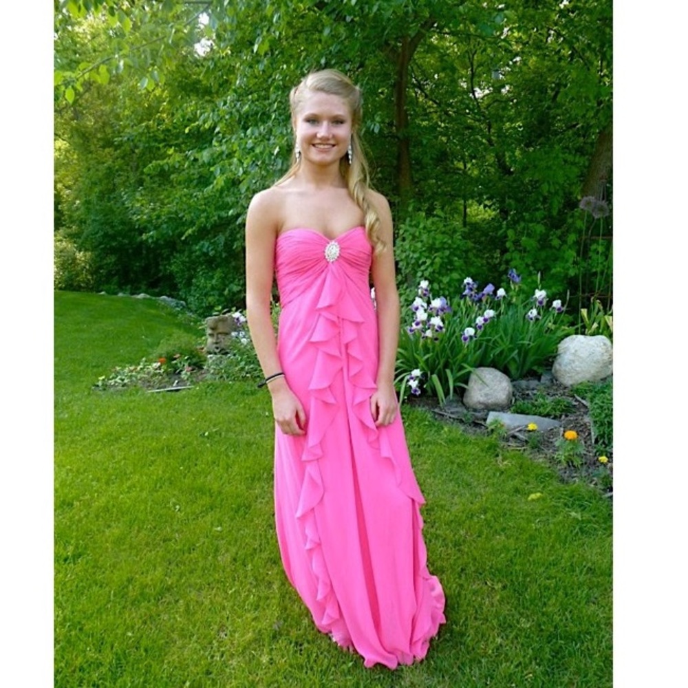 Cache Pink Ruffled Strapless Prom Dress - Picture 2 of 6